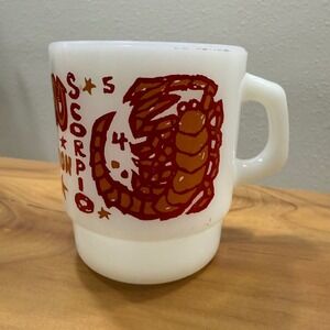 Vintage 70s Fire King Milk Glass Scorpio Horoscope Zodiac Cup Mug
